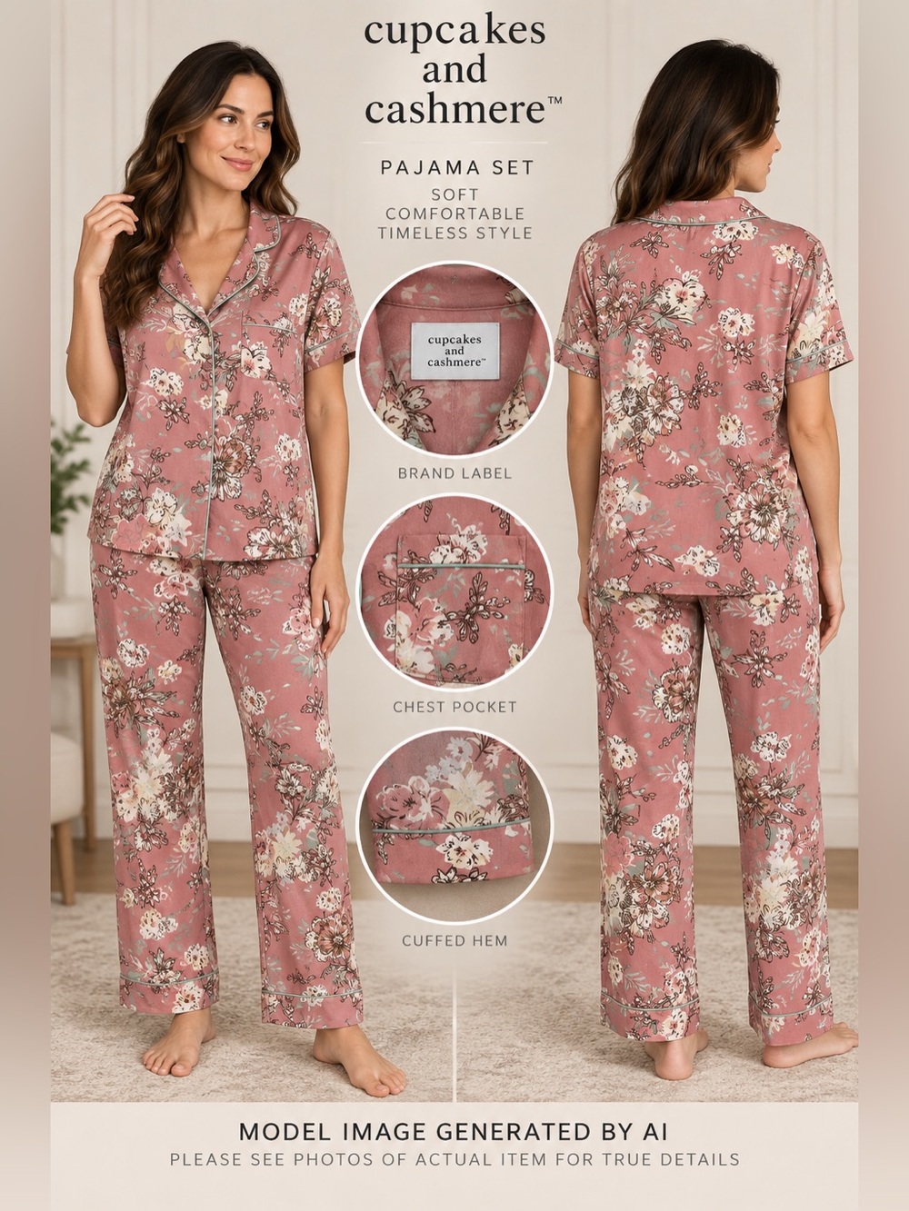 Cupcakes And Cashmere Floral Pajama Set L Button Up Wide Leg Lounge Coquette